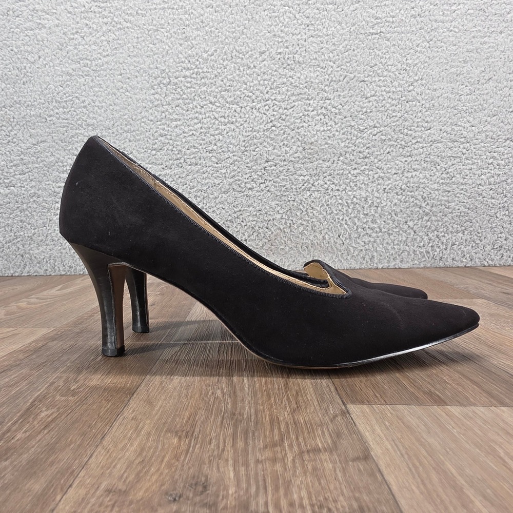 Adrienne Vittadini Black Suede Pointed Toe Pumps Heels Classic Career Shoes 8M